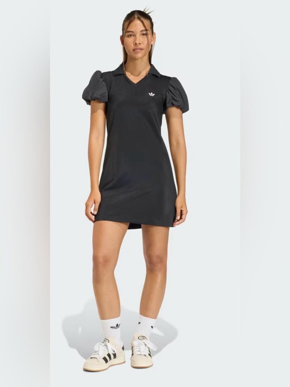 ADIDAS Black Puff-Sleeve Polo Mini Dress